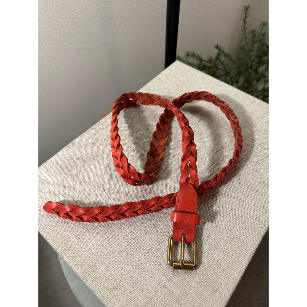 J.Crew Womens Braided Leather Belt Spice Orange Woven Skinny Accessory Small